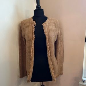 Fringe Trim Cardigan in Tan